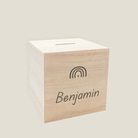 Houten spaarpot - Regenboog