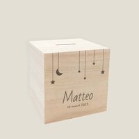 Houten spaarpot - Maan & Sterren