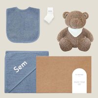 Kraamcadeau box met naam (grey/blue)