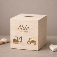 Houten spaarpot - Tractor