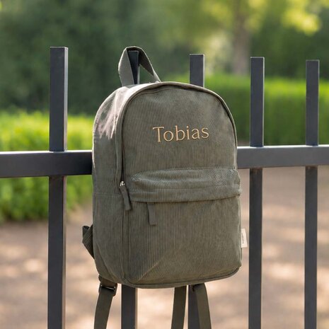 Kidslabel rugzak Corduroy Large - Forest green