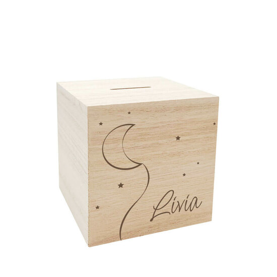 Houten spaarpot met naam