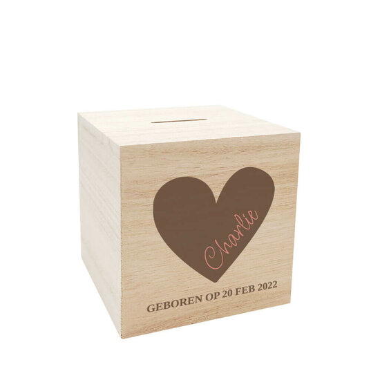 Houten spaarpot met naam