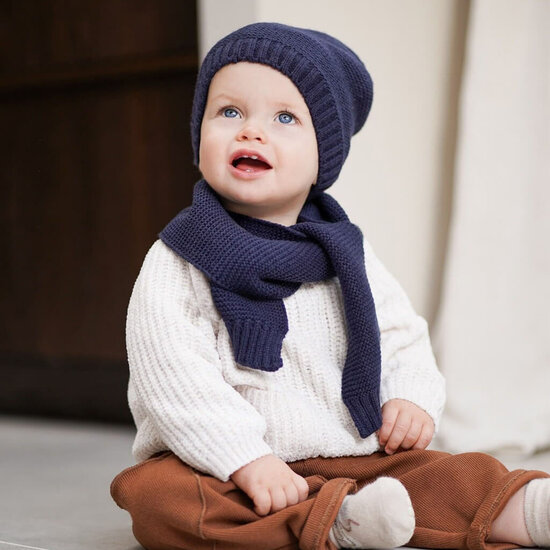 Babymuts met sjaal - Navy