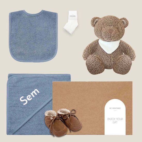 Kraamcadeau box met naam (grey/blue)