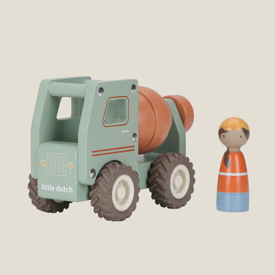 Houten cementwagen &ndash; Groen &ndash; Essentials - Little Dutch