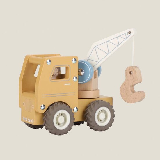 Houten hijskraan &ndash; Geel &ndash; Essentials - Little Dutch