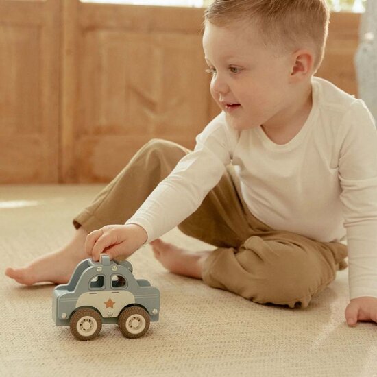 Houten politiewagen &ndash; Blauw &ndash; Essentials - Little Dutch
