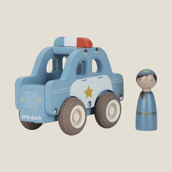 Houten politiewagen &ndash; Blauw &ndash; Essentials - Little Dutch