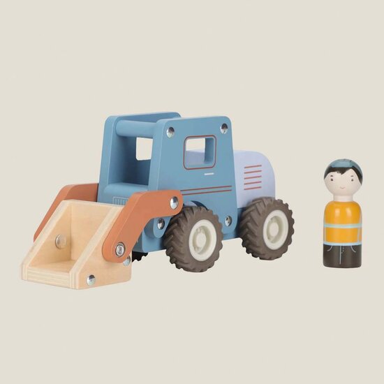Houten bulldozer &ndash; Blauw &ndash; Essentials - Little Dutch