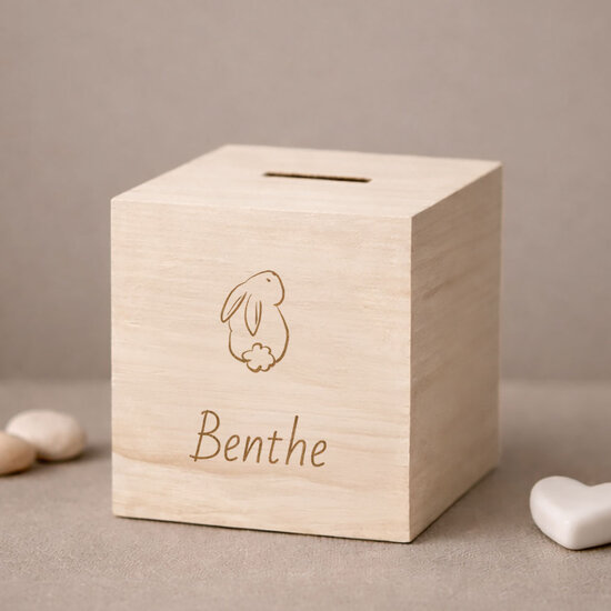 Houten spaarpot met naam