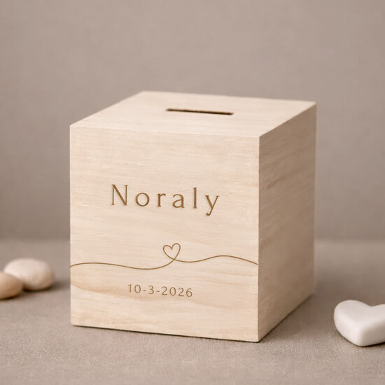 Houten spaarpot met naam