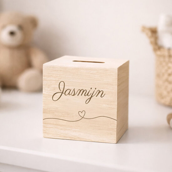 Houten spaarpot - Hartjes
