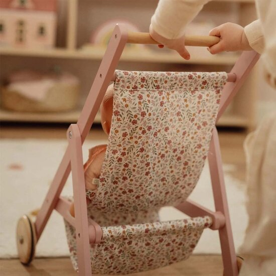 Houten poppenbuggy - Roze - Essentials - Little Dutch