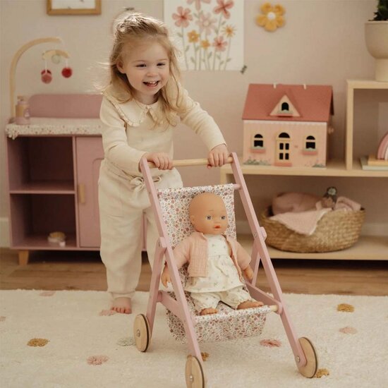 Houten poppenbuggy - Roze - Essentials - Little Dutch