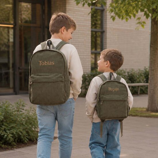 Kidslabel rugzak Corduroy Large - Forest green