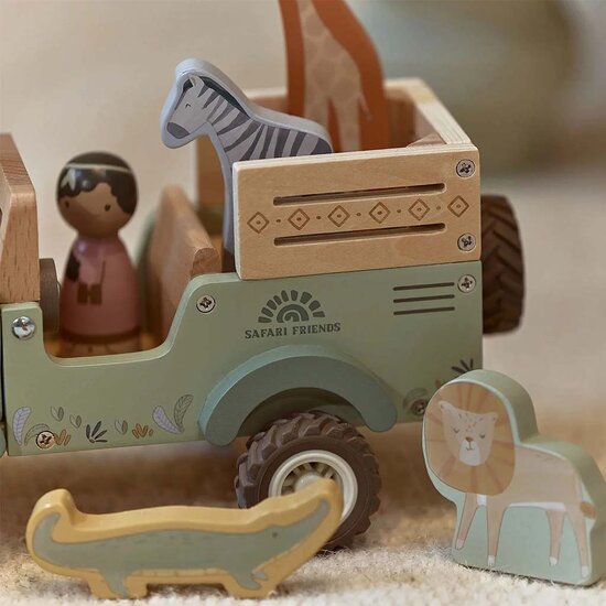 Houten safari auto met dieren - Groen - Little Dutch