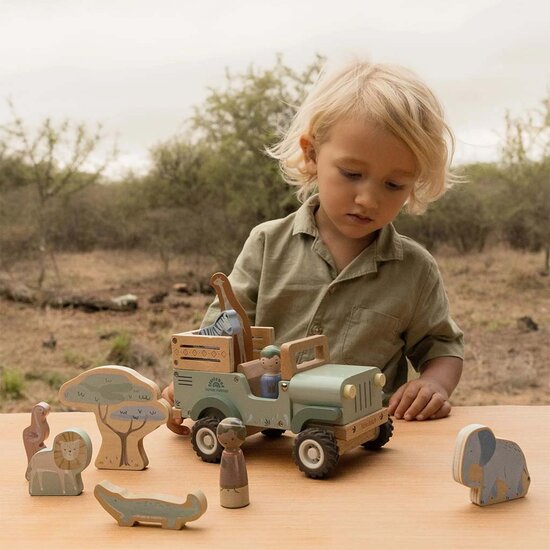 Houten safari auto met dieren - Groen - Little Dutch