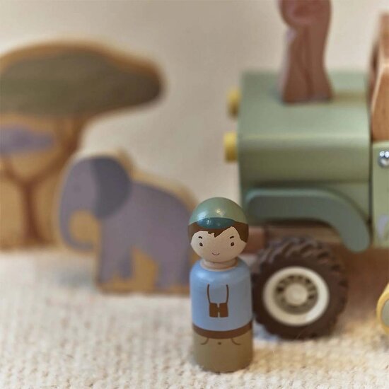 Houten safari auto met dieren - Groen - Little Dutch