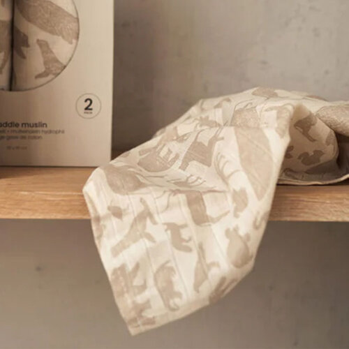 Hydrofiele doeken Jollein - Animals Nougat - 2 stuks