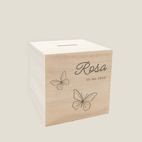 Houten spaarpot - Vlinder
