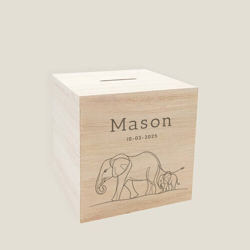 Houten spaarpot - Olifantjes