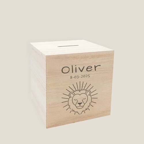 Houten spaarpot - Leeuw