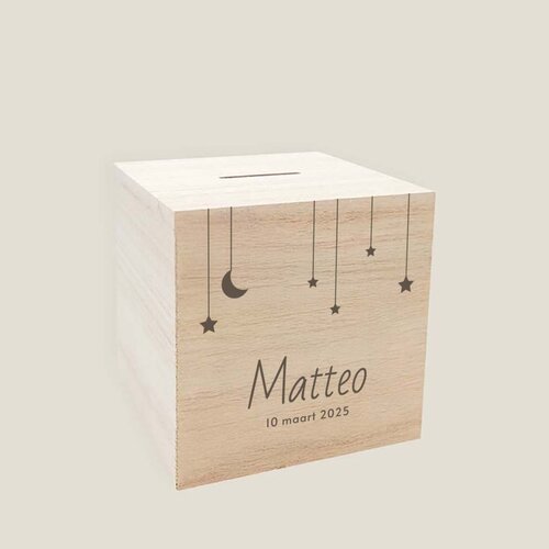 Houten spaarpot - Maan & Sterren