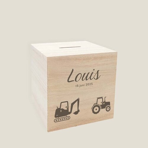 Houten spaarpot - Tractor
