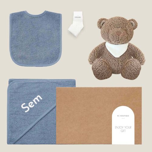 Kraamcadeau box met naam (grey/blue)