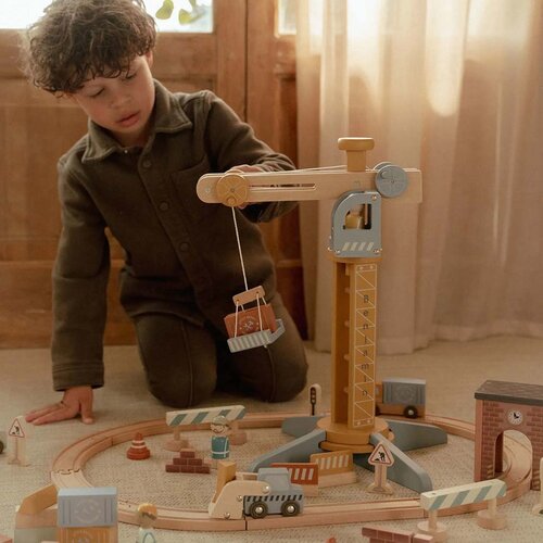 Houten hijskraan - Treinbaan - Little Dutch