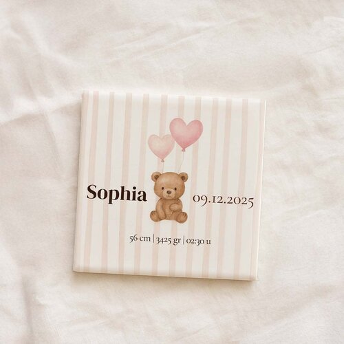 Geboortetegel - Beer Roze