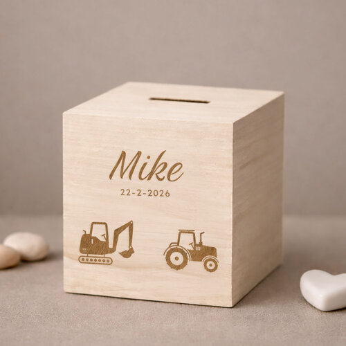 Houten spaarpot - Tractor