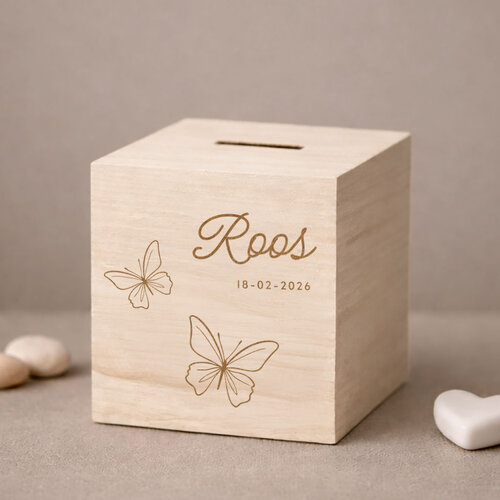 Houten spaarpot - Vlinder