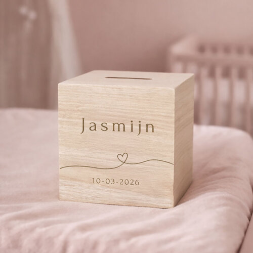 Houten spaarpot - Hartjes