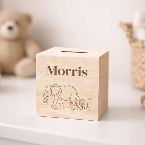 Houten spaarpot - Olifantjes