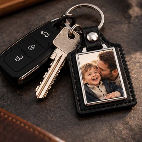 Leren Sleutelhanger met Foto – Zwart