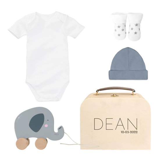 Kraamcadeau set met naam - Speelgoed Olifant