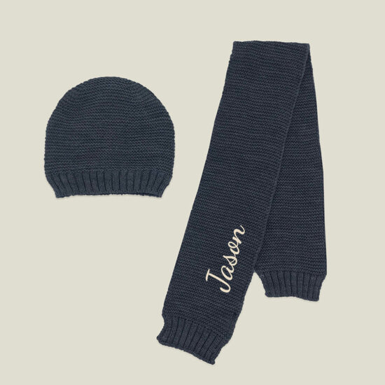 Babymuts met sjaal - Navy
