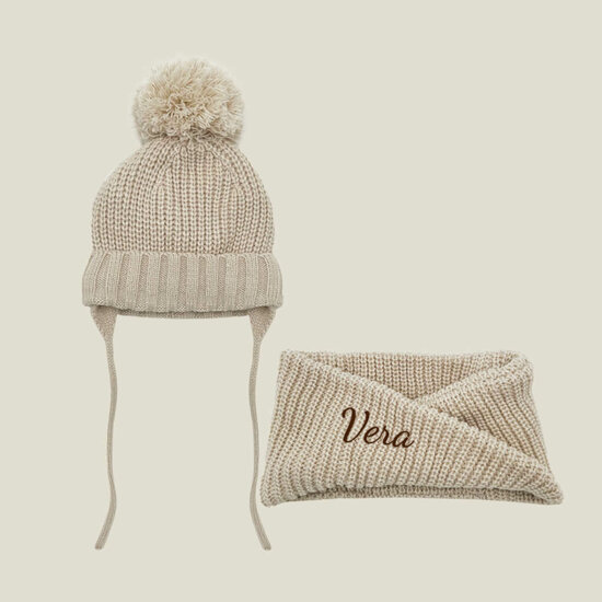 Babymuts met sjaal - Beige