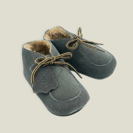 Babyschoentjes leer gevoerd - Grey