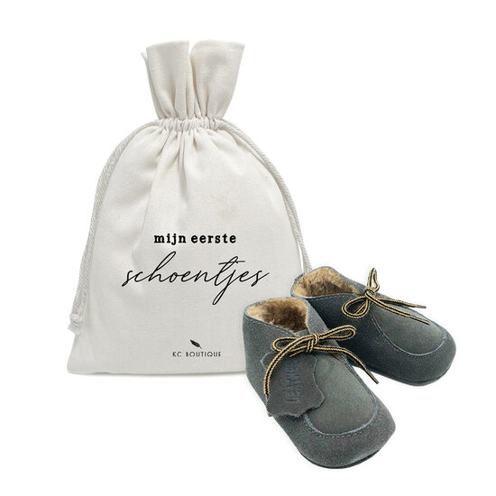 Babyschoentjes leer gevoerd - Grey