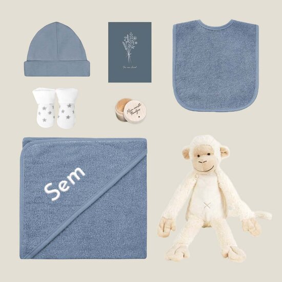 Kraamcadeau box met naam (grey/blue)