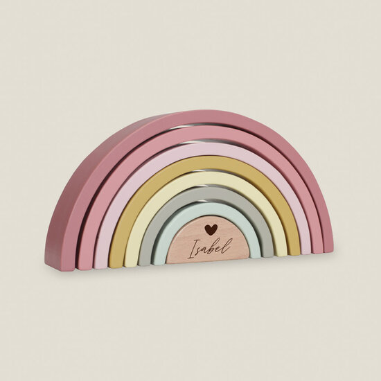 Little Dutch Regenboog stapelaar met naam - roze