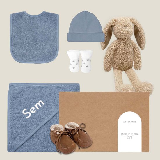 Kraamcadeau box met naam (grey/blue)